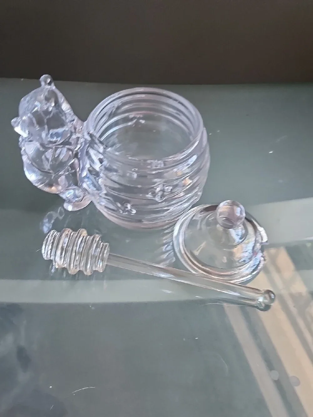 Winnie The Pooh Glass Honey Jar with Glass Honey Dipper -